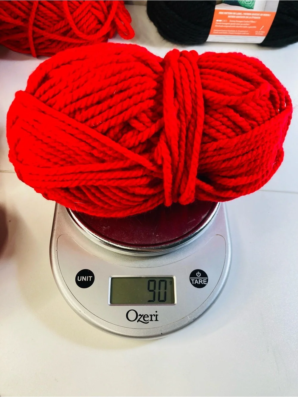 684g / 24.13 oz Bernat Softee Chunky Yarn Bundle in 6 Red & 1 Black 100% Acrylic